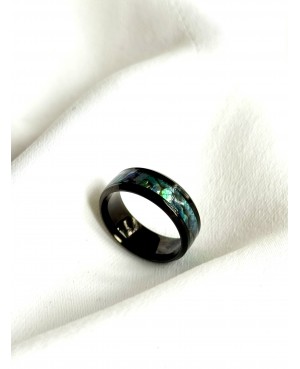 Black ring with blue-green...