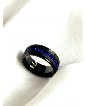 Black Steel Ring with Blue...