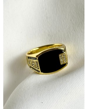 Gold Ring with Black Stone...