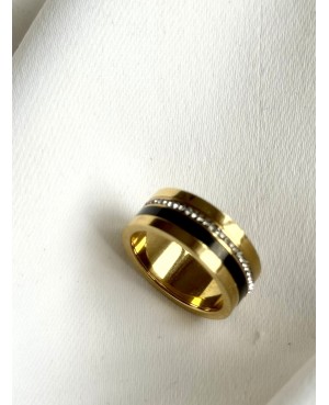 Gold Steel Ring with Black...