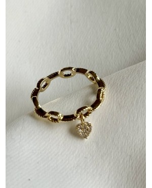Gold Chain Ring with a Heart