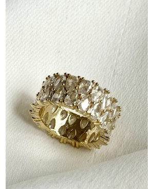 Wide Gold Ring with Cubic...